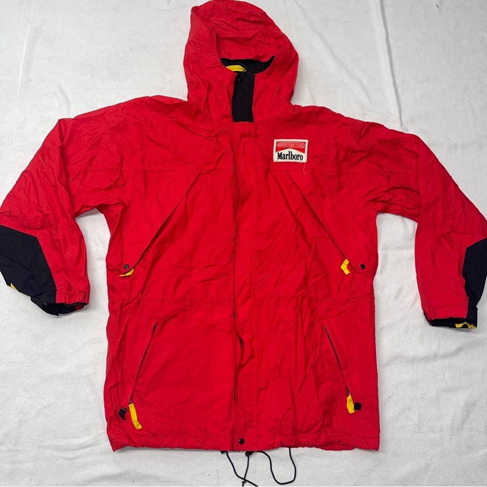 Vintage Marlboro Adventure Team Red Hooded Jacket Mens Large Windbreaker